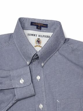 Vintage Tommy Hilfiger Shirt Mens 16 34/35 Gingham Check Button Up Long Sleeve